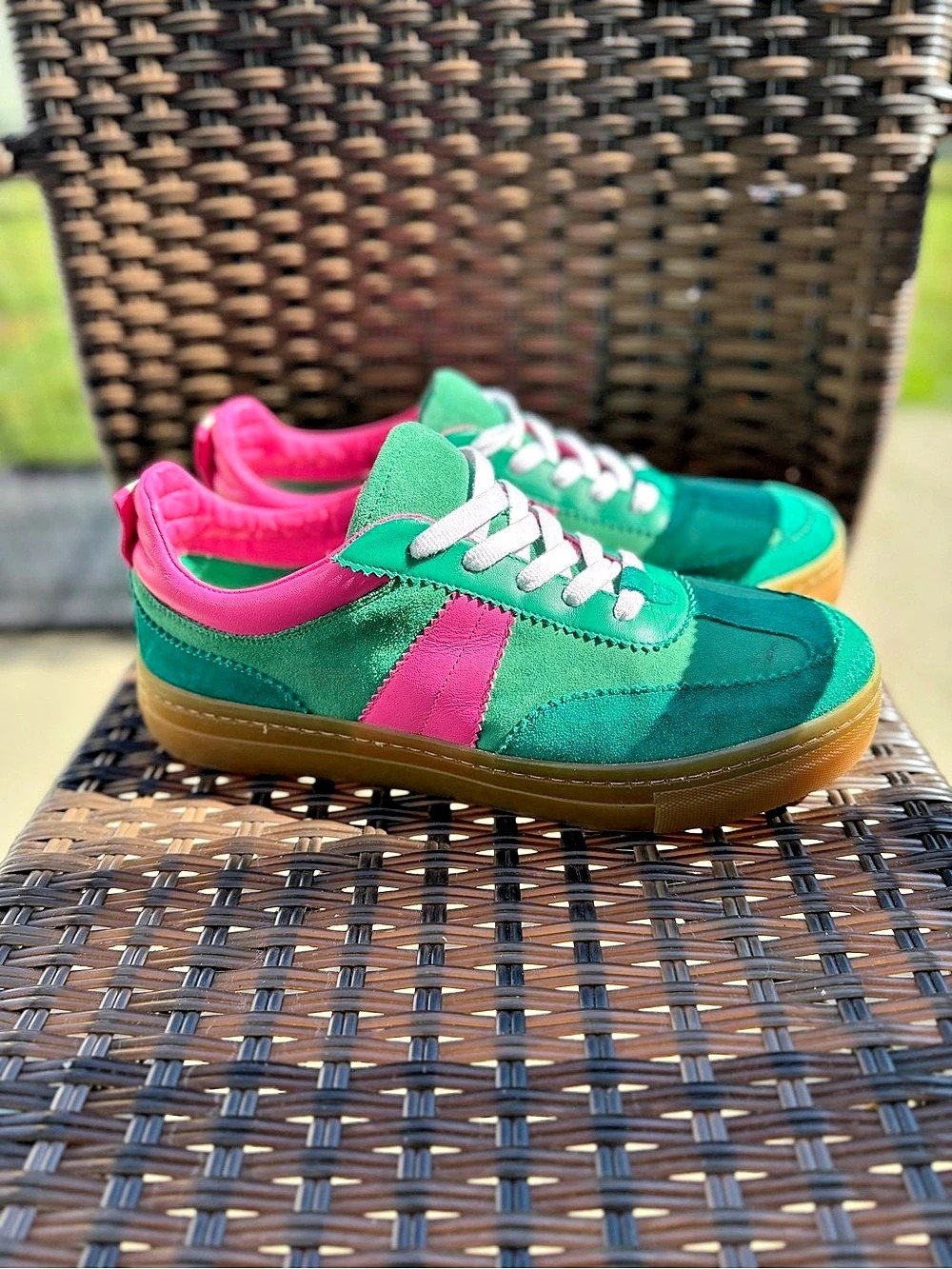 Boden Erin Flatform Retro Tennis Trainers Green Pink Sneakers EU 41 - Picture 6 of 10